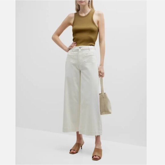 Paige Harper High Waist Wide Flared Leg Ankle Vintage Distressed White Jeans 32W - Picture 6 of 16